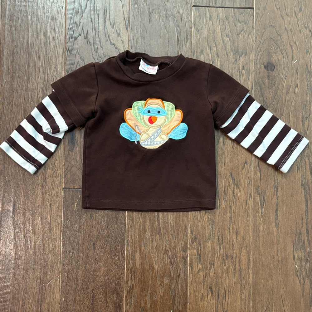Kids Brown Long Sleeve Shirt with Striped Sleeves